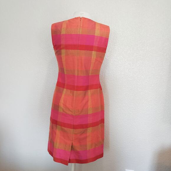 Liz Claiborne Pink Orange Block Pattern Silk Sheath Dress Size 6 - Picture 10 of 15